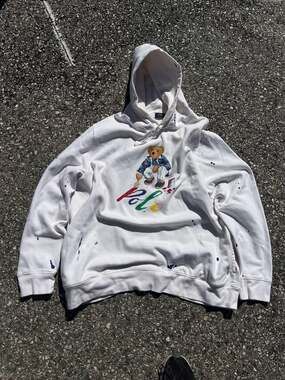 Polo Ralph Lauren Men's Paint Splatter Polo Bear Hoodie white XXL
